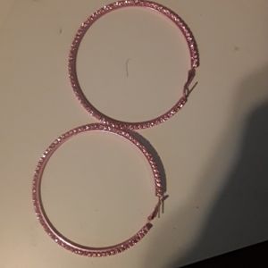 Sparkly metallic pink hoop earrings